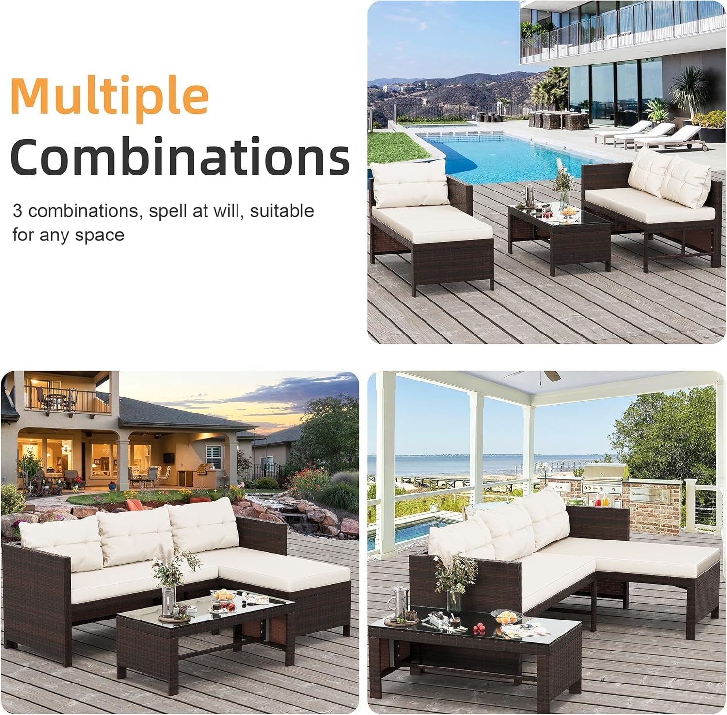 All Weather Wicker Patio Sectional Sofa Set with Table