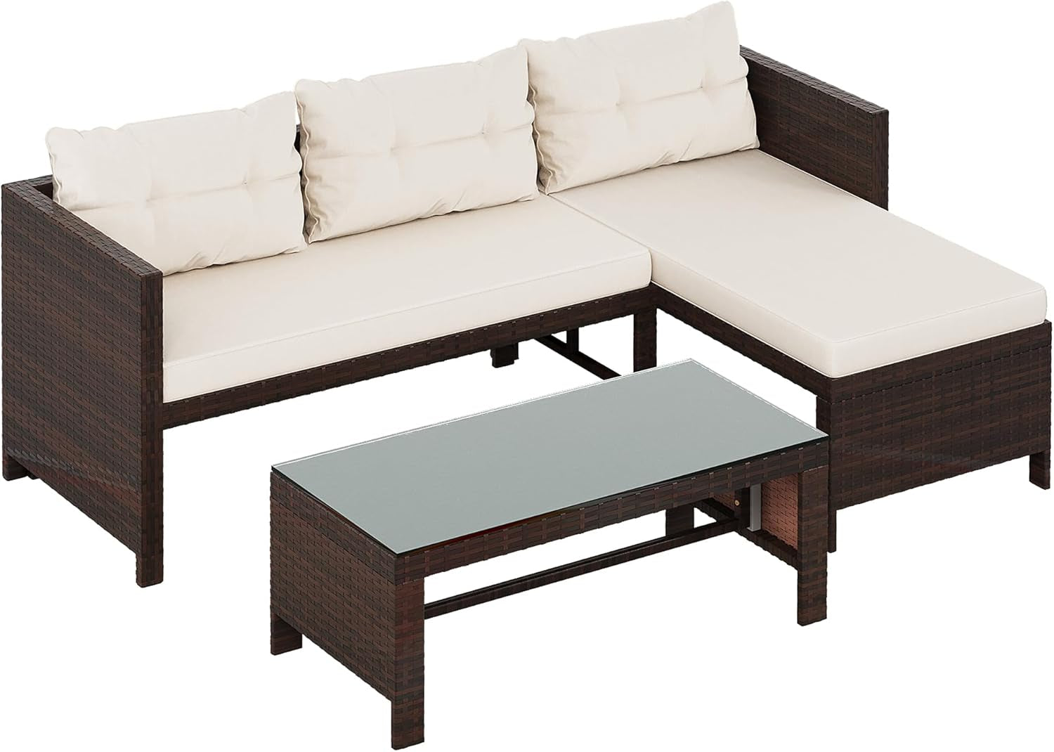 All Weather Wicker Patio Sectional Sofa Set with Table