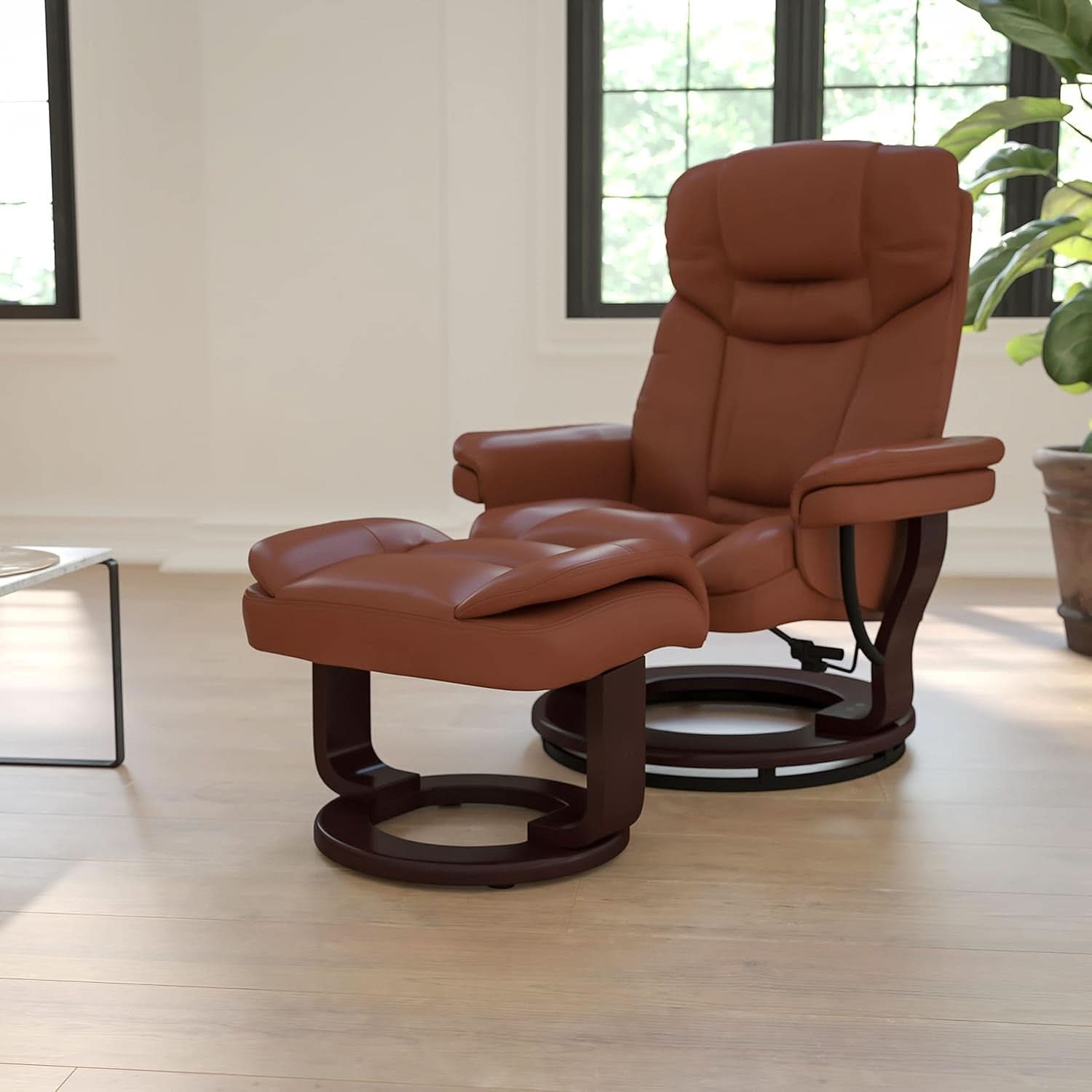 Allie Leathersoft Upholstered Recliner With Ottoman Brown