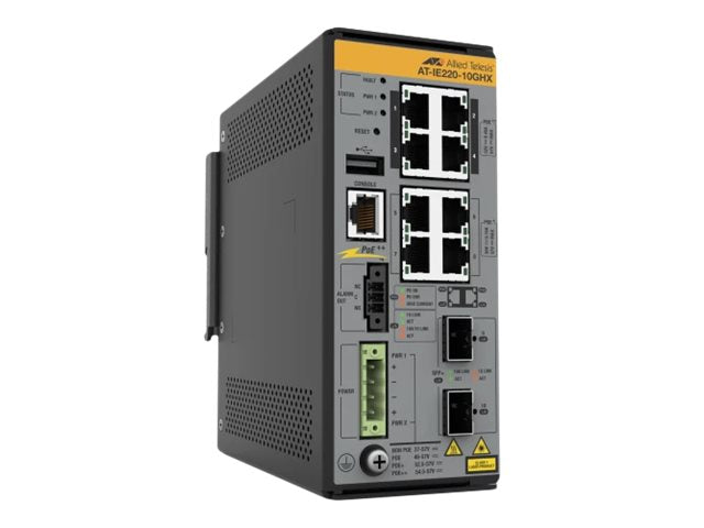 Allied Telesis AT IE220-10GHX - Switch - L2+ - managed - 8 x 10/100/1000Base-T + 2 x 1 Gigabit / 10 Gigabit SFP+ (uplink) - DIN AT-IE220-10GHX-980