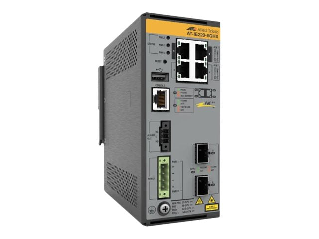 Allied Telesis AT IE220-6GHX - Switch - L2+ - managed - 4 x 10/100/1000Base-T + 2 x 1 Gigabit / 10 Gigabit SFP+ (uplink) - DIN AT-IE220-6GHX-980