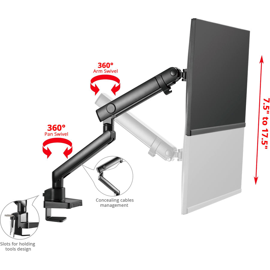 Aluminum Mechanical Spring Single Monitor Arm Mount - 17 to 32" - Max Load 17.6 lbs" CE-MT2T12-S1
