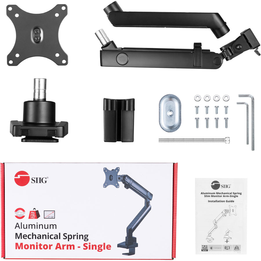 Aluminum Mechanical Spring Single Monitor Arm Mount - 17 to 32" - Max Load 17.6 lbs" CE-MT2T12-S1