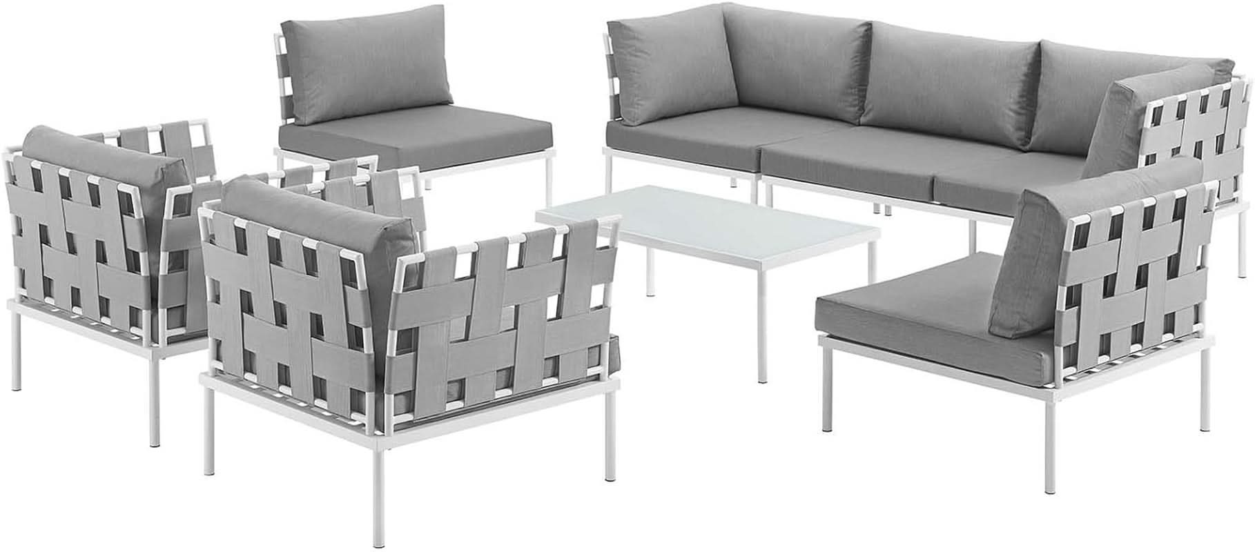 Aluminum Outdoor Patio Sectional Sofa Set White Gray