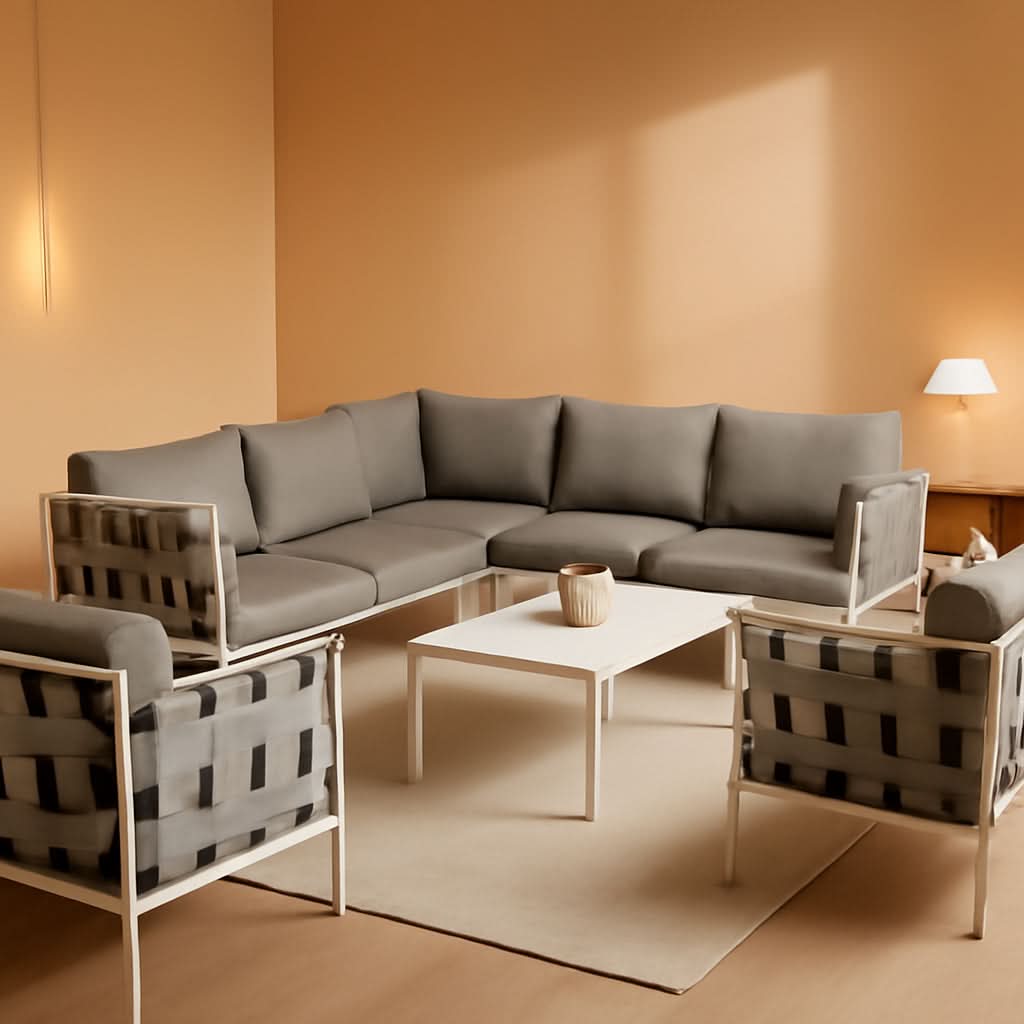 Aluminum Outdoor Patio Sectional Sofa Set White Gray