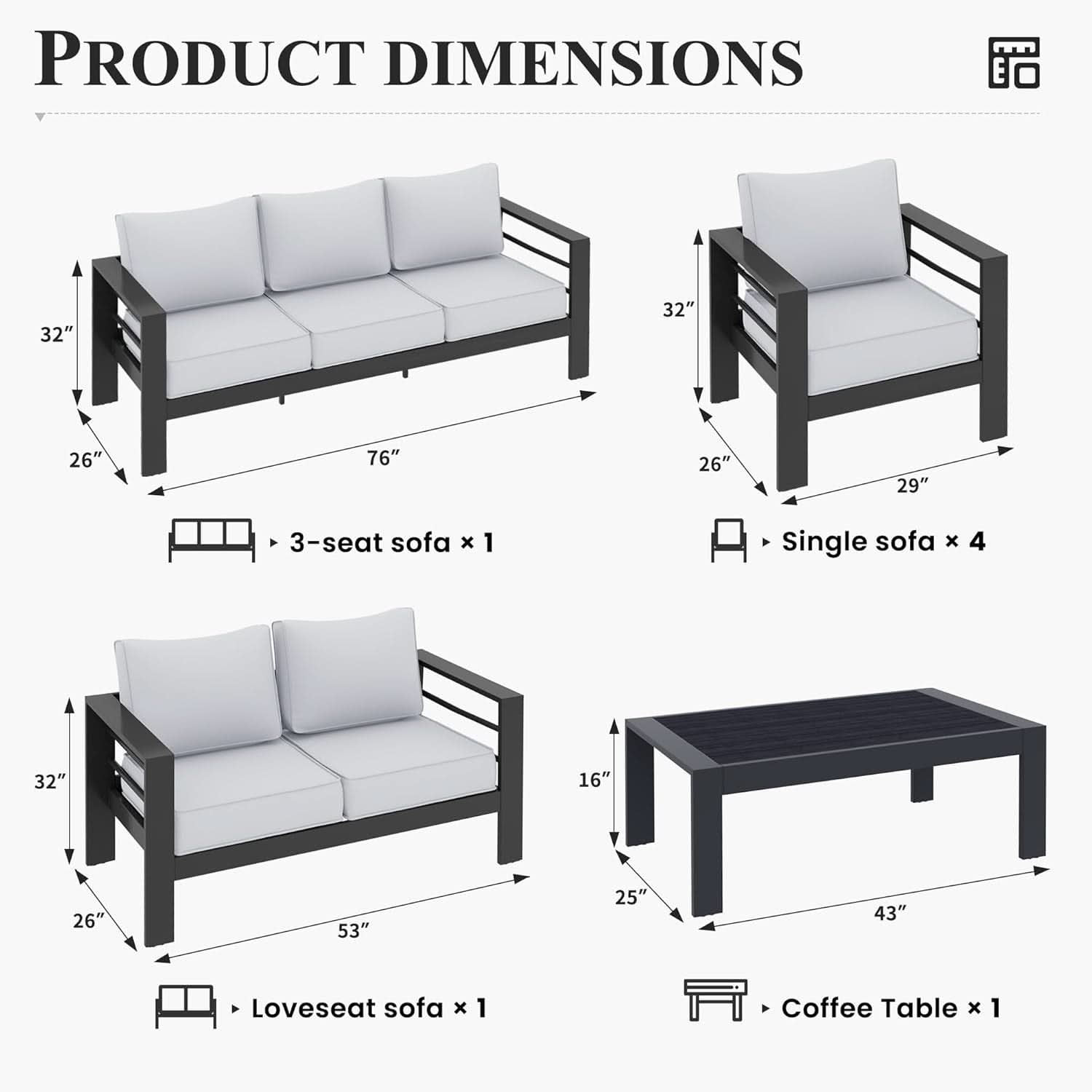 Aluminum Patio Set 10 Piece Waterproof Covers Gray