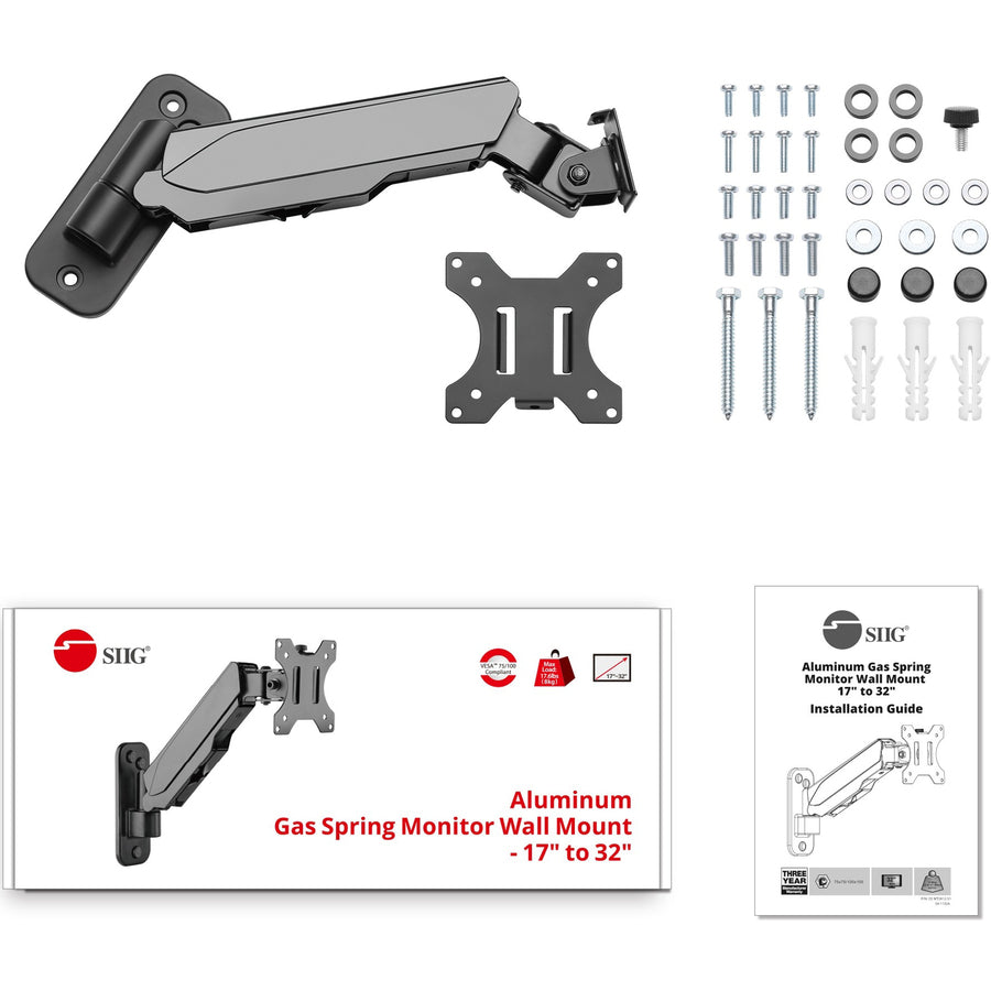 Aluminum Wall Mount Gas Spring Monitor Arm - 17 to 32"" CE-MT2K12-S1