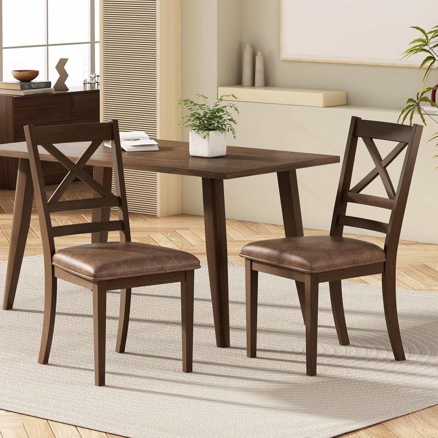 Amara Brown Upholstered Dining Chairs Cross Back Set Of 2