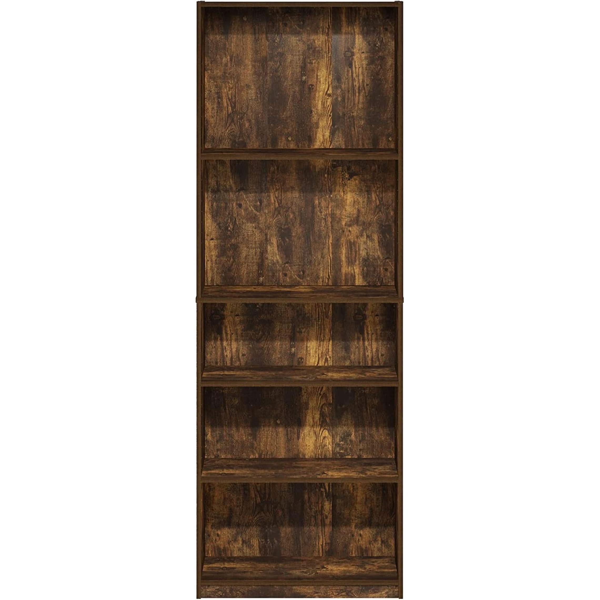 Amber Pine Adjustable 5-Tier Bookcase With Durable Shelves