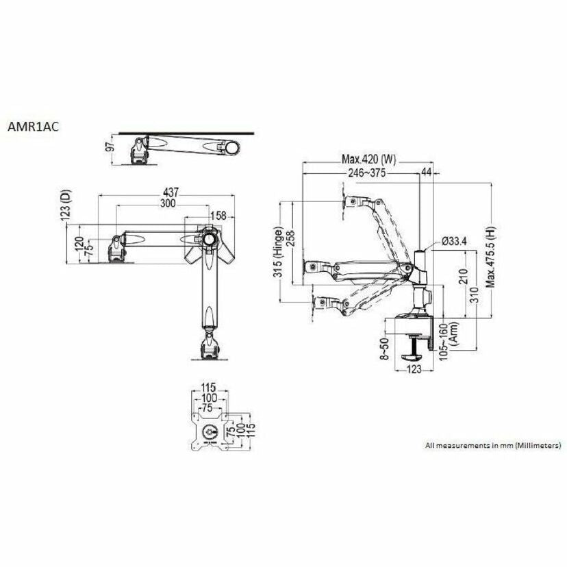 Amer Mounts Articulating Single Monitor Arm for 15-26" LCD/LED Flat Panel Screens" AMR1AC