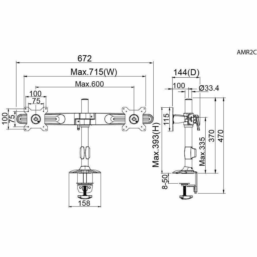 Amer Mounts Clamp Based Dual Monitor Mount for two 15-24" LCD/LED Flat Panel Screens" AMR2C