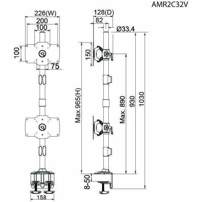 Amer Mounts Clamp Based Hex Monitor Mount for six 15-24" LCD/LED Flat Panel Screens Vertical Clamp Based Dual Monitor Mount for two 24"-32" LCD/LED Flat Panels" AMR2C32V