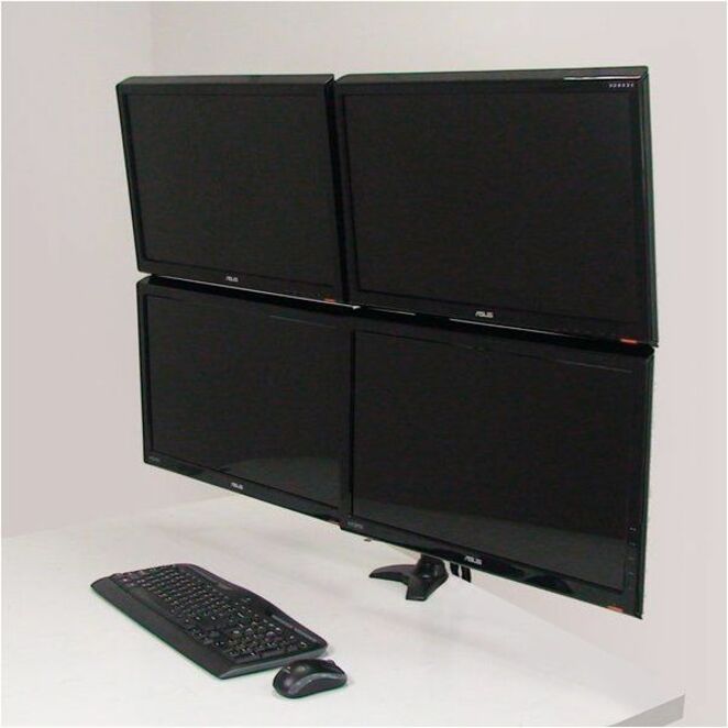 Amer Mounts Grommet Based Quad Monitor Mount For Four 15"-24" Lcd/Led Flat Panel Screens