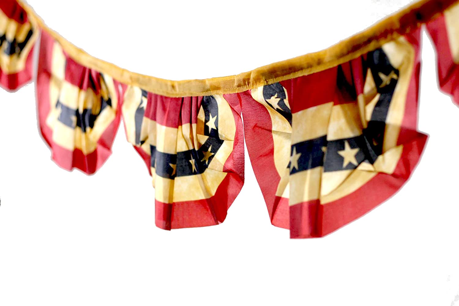 American Flag Bunting Garland 72" Long Poly Fabric - Antiqued