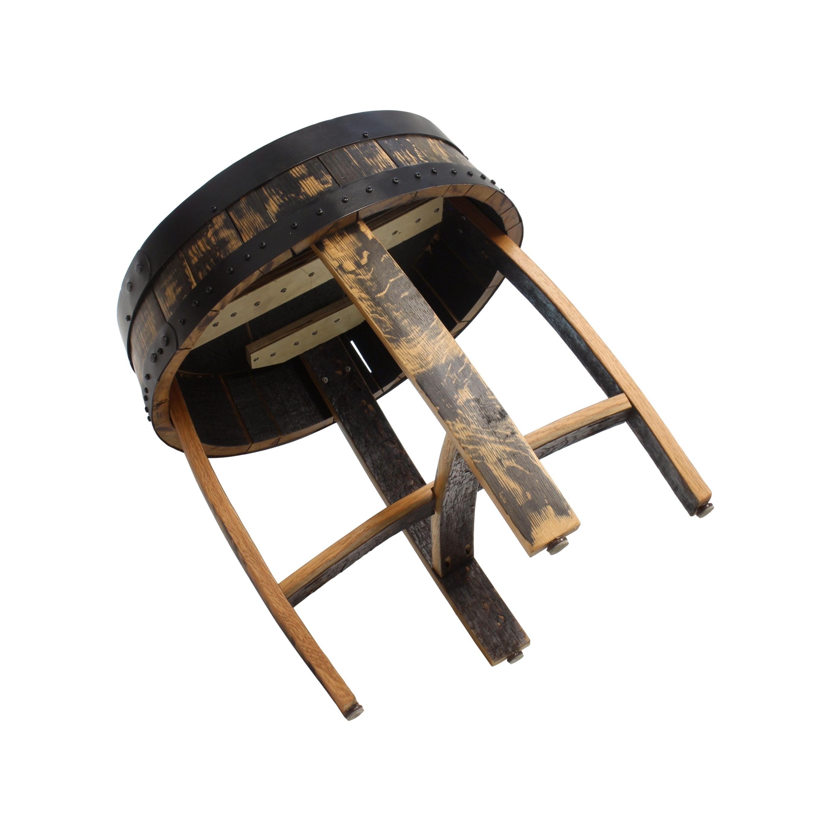 Amish-Made Rustic Barrel-Top End Table, Reclaimed Whiskey Barrel Table with Barrel Rings