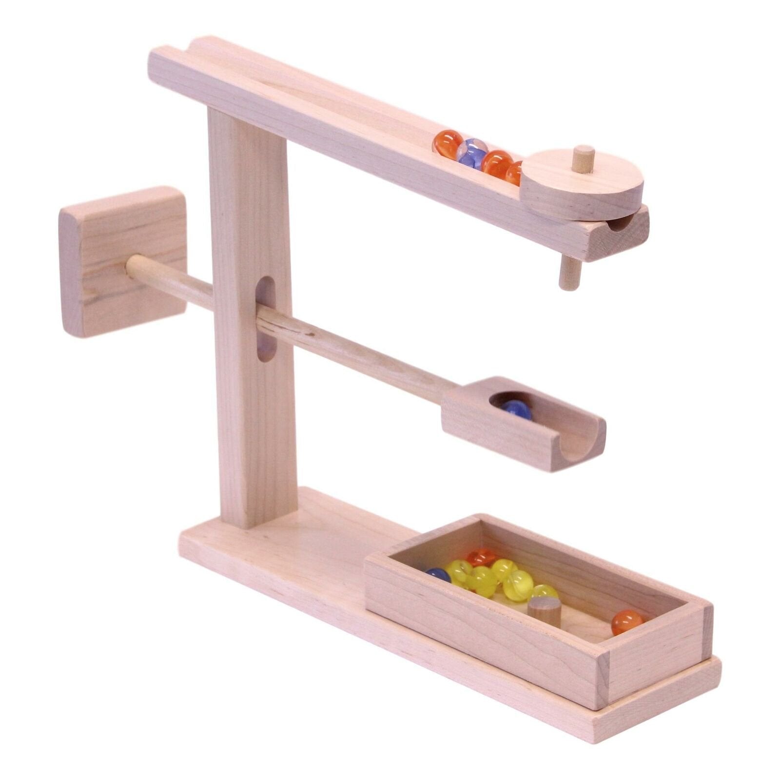 Amish-Made Wooden Marble Roller Machine Toy, Child-Safe Maple/Walnut Finish