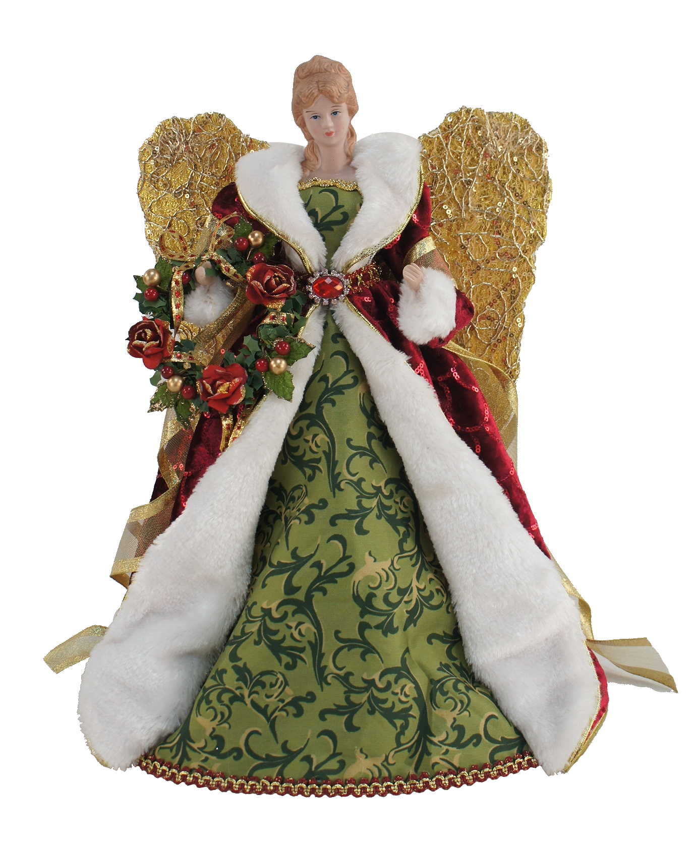 Angel Tree Topper - Red/Green/Gold - 16 Inch