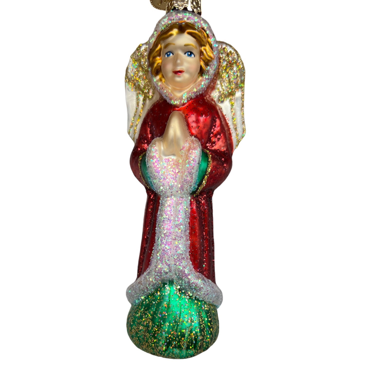 Angel With Cloak Glass Ornament