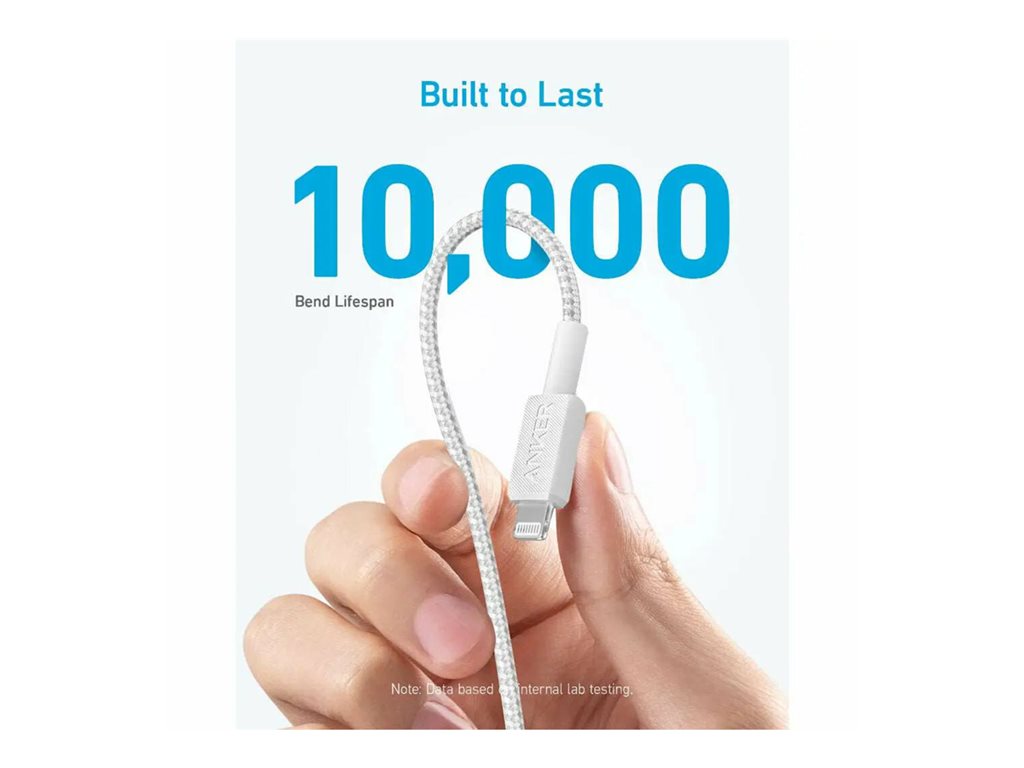 Anker 322 - Lightning cable - 24 pin USB-C male to Lightning male - 6 ft - white - braided cable