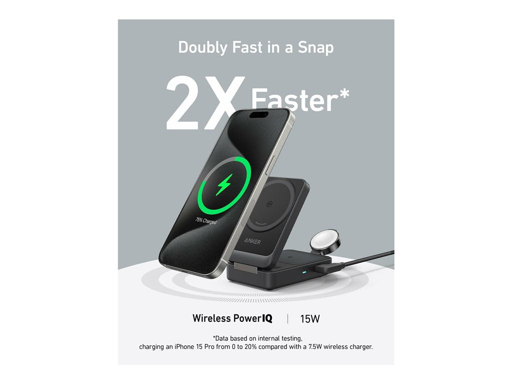 Anker MagGo - Wireless charging stand - 3-in-1, foldable + AC power adapter - 25 Watt - black B2557J11-1