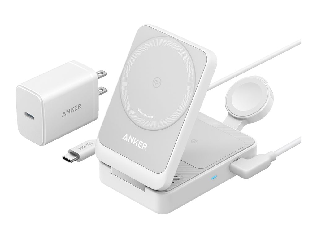 Anker MagGo - Wireless charging stand - 3-in-1, foldable + AC power adapter - 25 Watt - on cable: USB-C - shell white B2557121