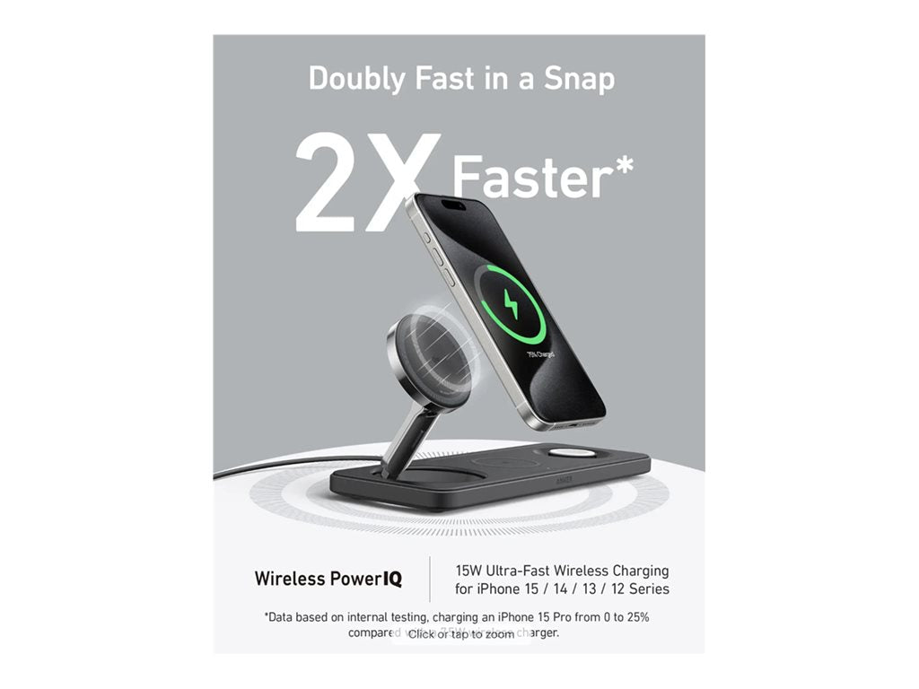 Anker MagGo - Wireless charging stand - 3-in-1, pad + AC power adapter - 25 Watt - Apple Fast Charge, IQ - 3 output connectors B25M1111-1