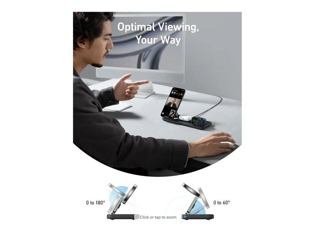 Anker MagGo - Wireless charging stand - 3-in-1, pad + AC power adapter - 25 Watt - Apple Fast Charge, IQ - 3 output connectors B25M1111-1