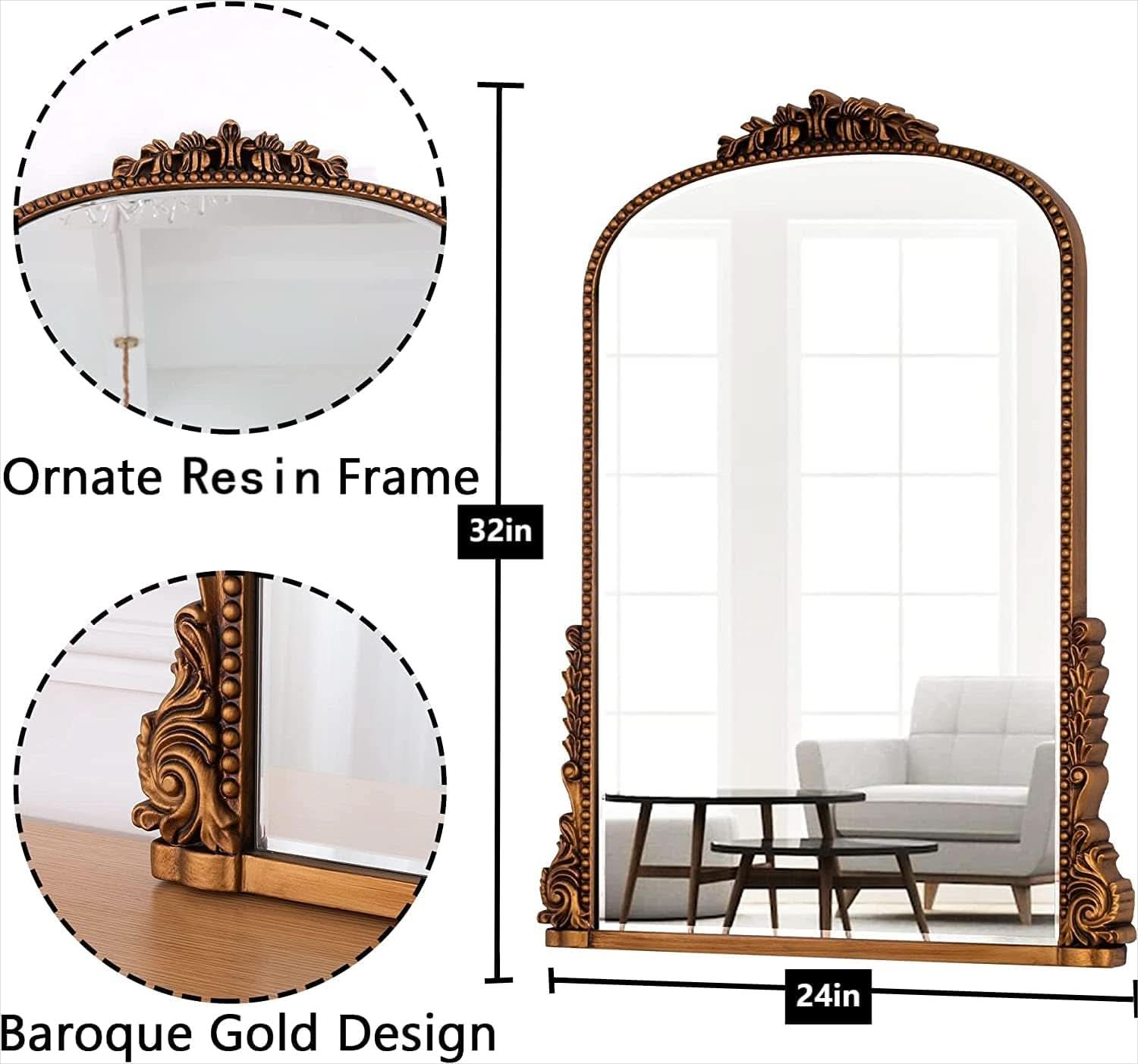 Antique Gold Baroque Wall Mirror 31.5 Inch By 23.6 Inch