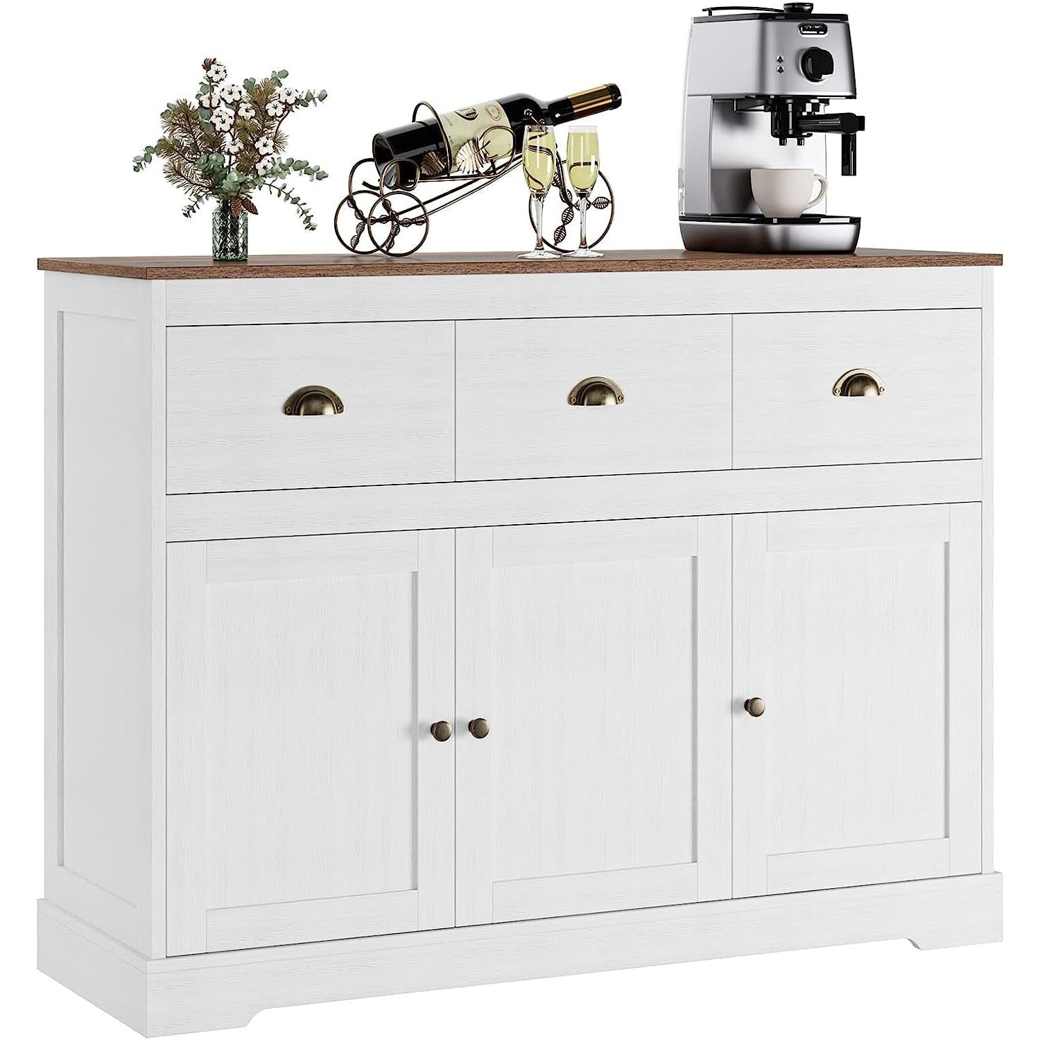 Antique White Buffet Cabinet With Adjustable Shelves