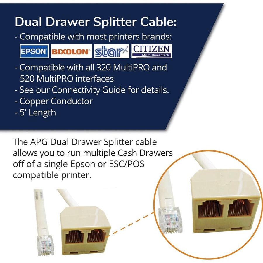 Apg Printer Interface Cable | Cd-D1D2Ep Dual Drawer Splitter Cable | Rj-12 Male Splitter Cable For Epson Printers