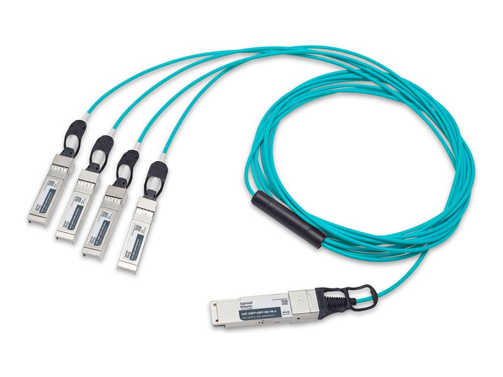Approved Networks - 40GBase-AOC direct attach cable - QSFP+ to SFP+ - 7 m - fiber optic - IEEE 802.3/SFF-8431/SFF-8436/OM3 - AOCQSFP4SFP10G7M-A