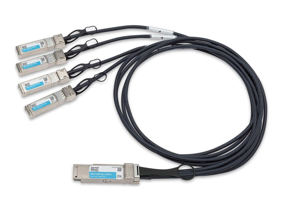Approved Networks - 40GBase direct attach cable - QSFP+ to SFP+ - 10 ft - twinaxial - passive, solid QSFP4SFP10GCU3M-A