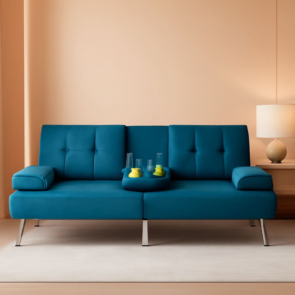 Aqua Blue Convertible Sofa Bed With Adjustable Angles
