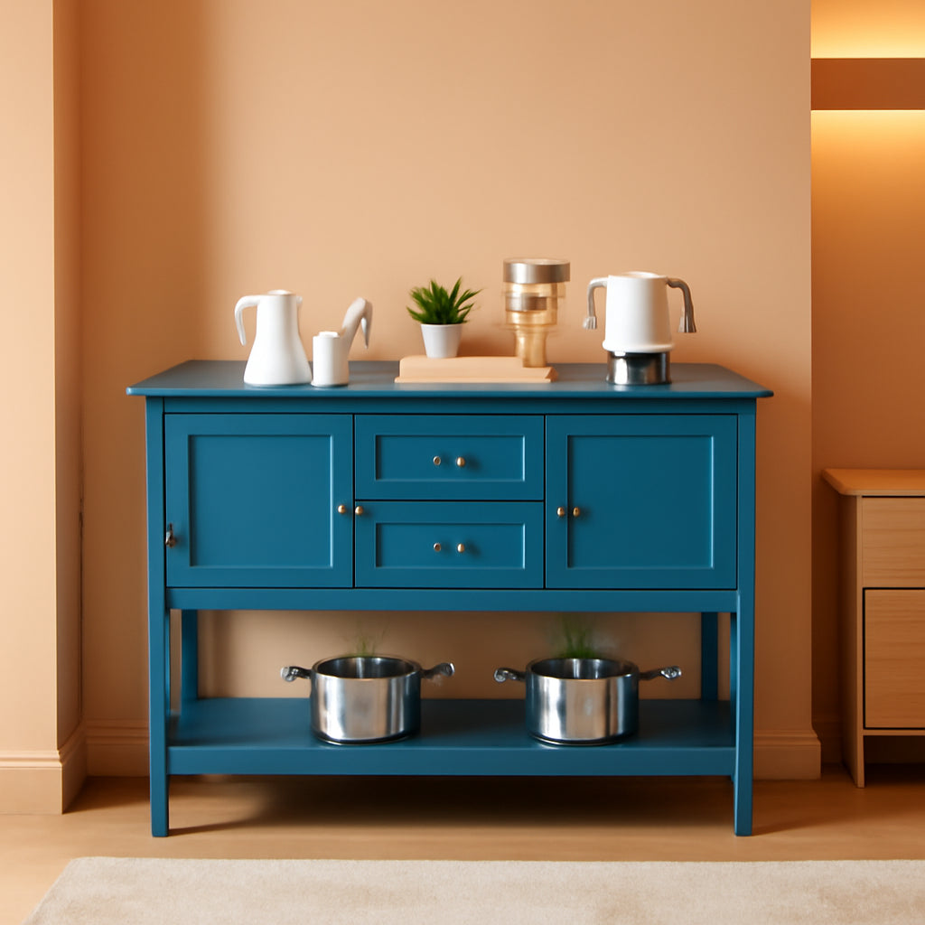 Aqua Wood Buffet Sideboard With Cabinets And Drawers