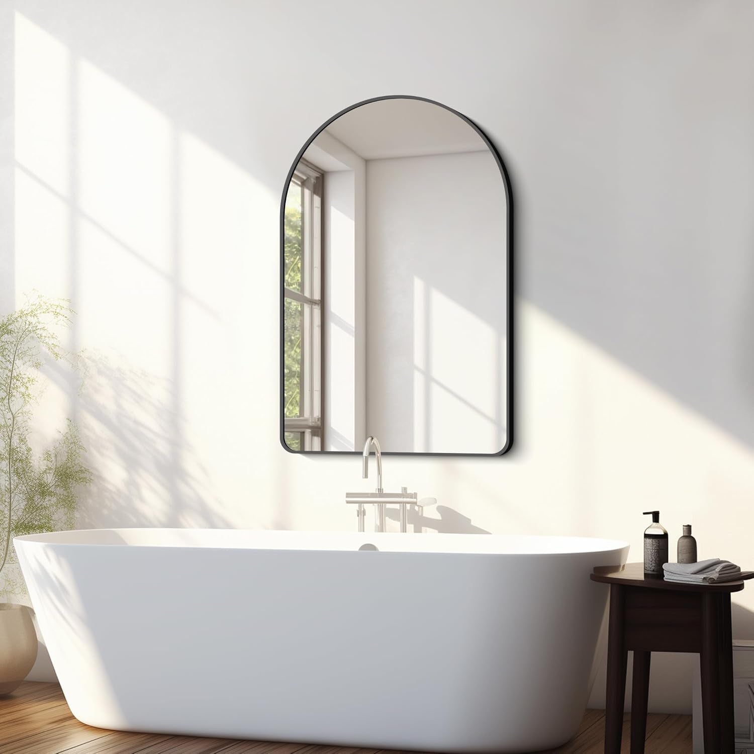 Arched Bathroom Mirror 24x36 Inches Black Aluminum Frame