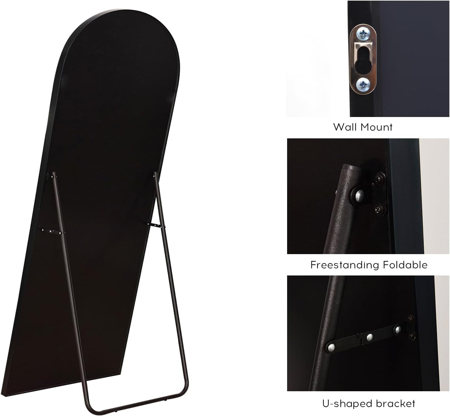 Arched Floor Mirror 68 by 26 Inches Black Aluminum Frame