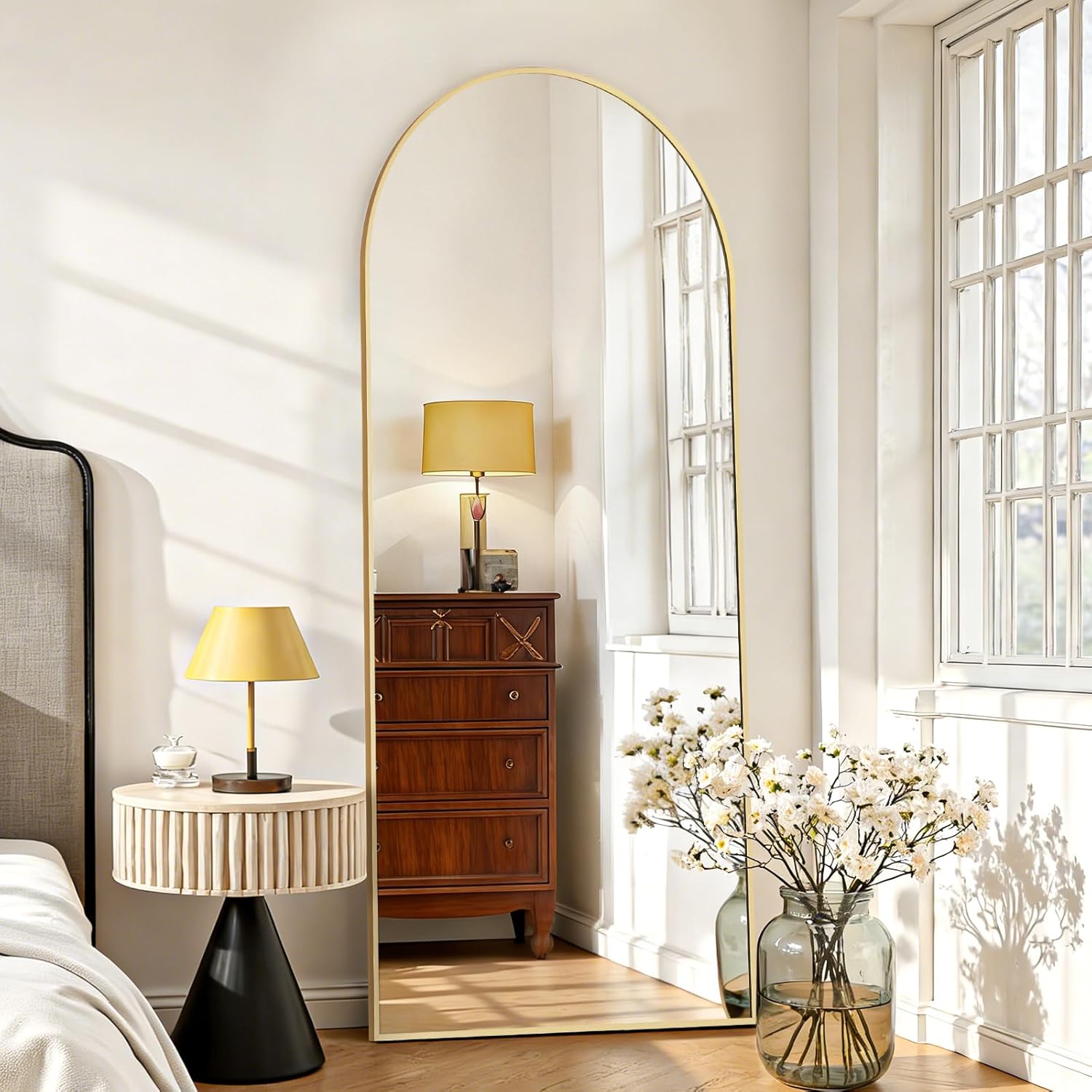 Arched Full Length Mirror 64x21 In Gold For Wall Bedroom Living Room