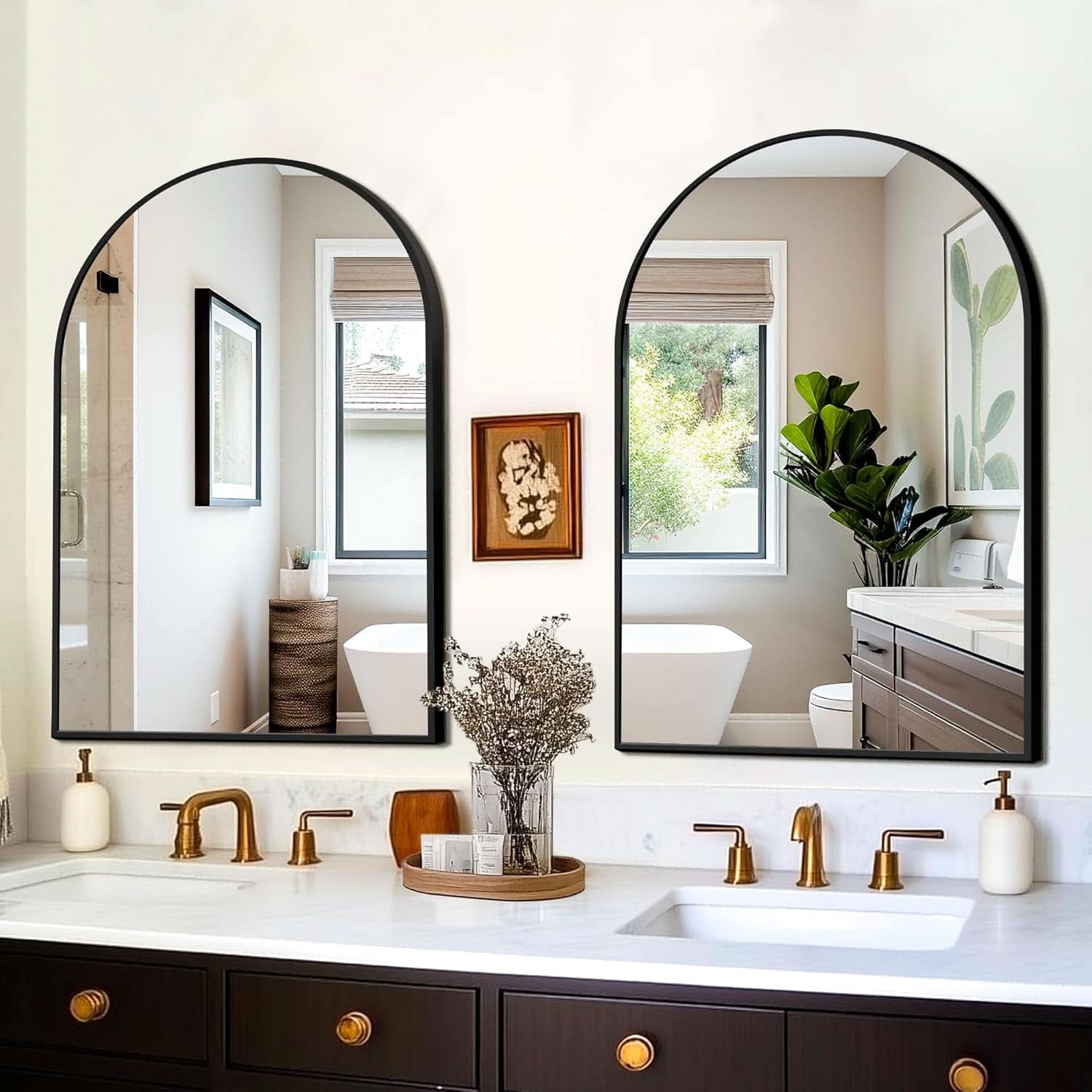 Arched Vanity Mirror 24 By 36 Inches Black Set Of Two