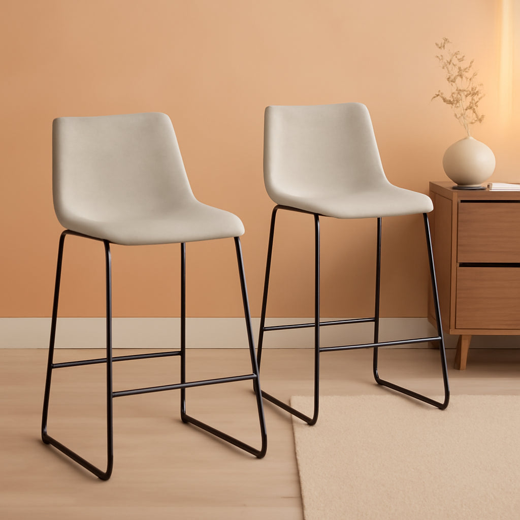Armless Counter Chair Set Of 2 Grey Faux Leather Industrial