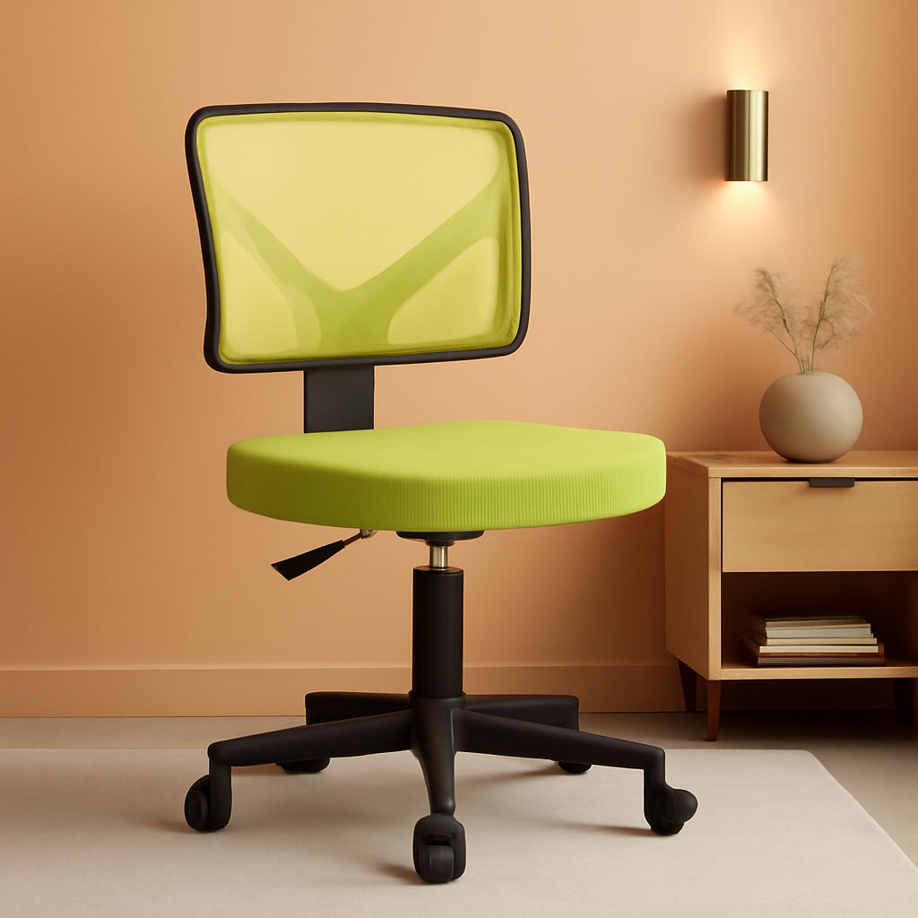 Armless Desk Chair With Wheels Ergonomic Green Mesh Back