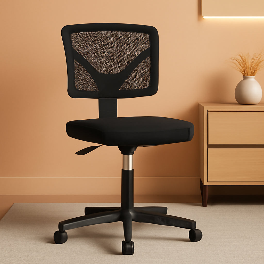 Armless Ergonomic Desk Chairs With Mesh Back And Wheels