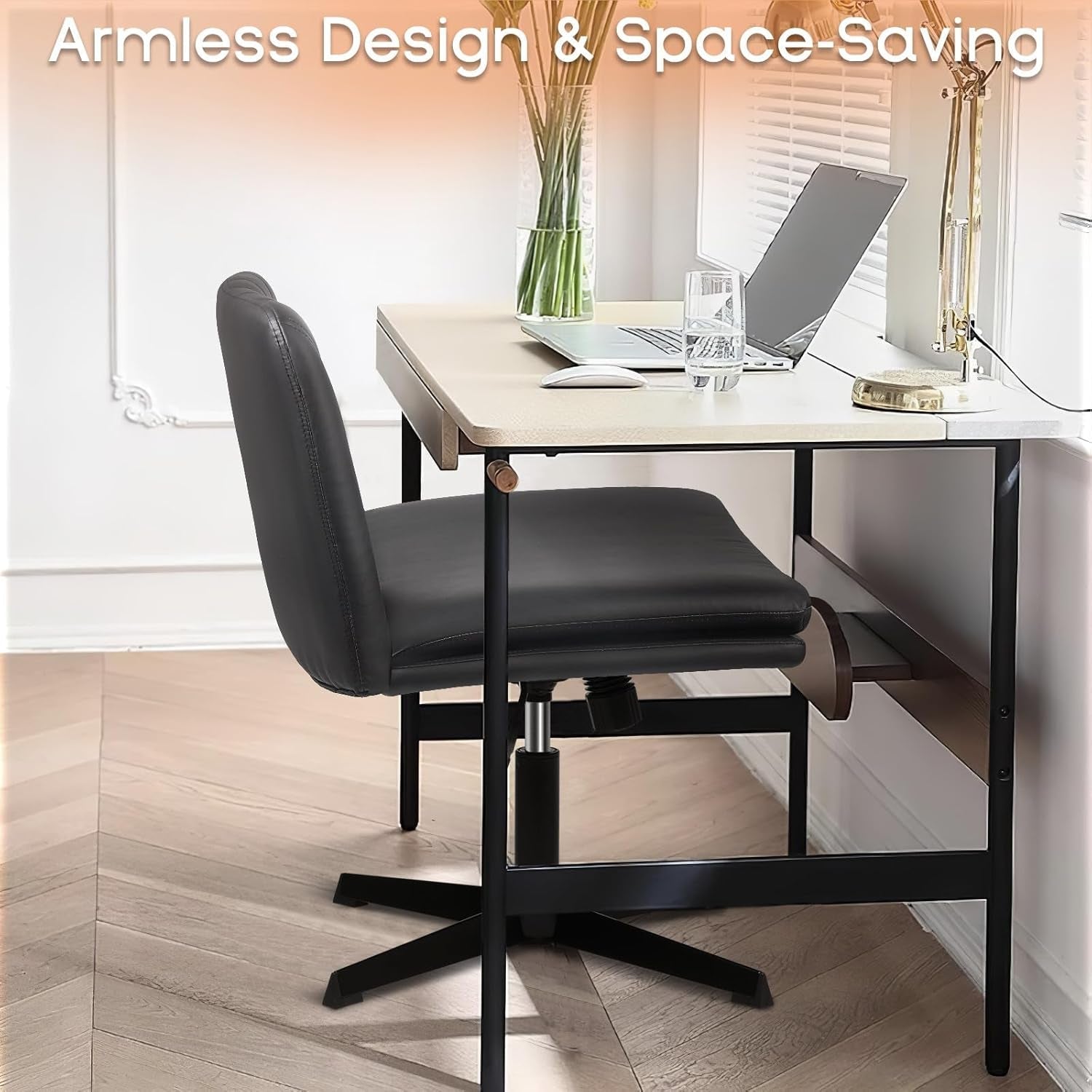 Armless Height Adjustable PU Leather Office Chair Swivel