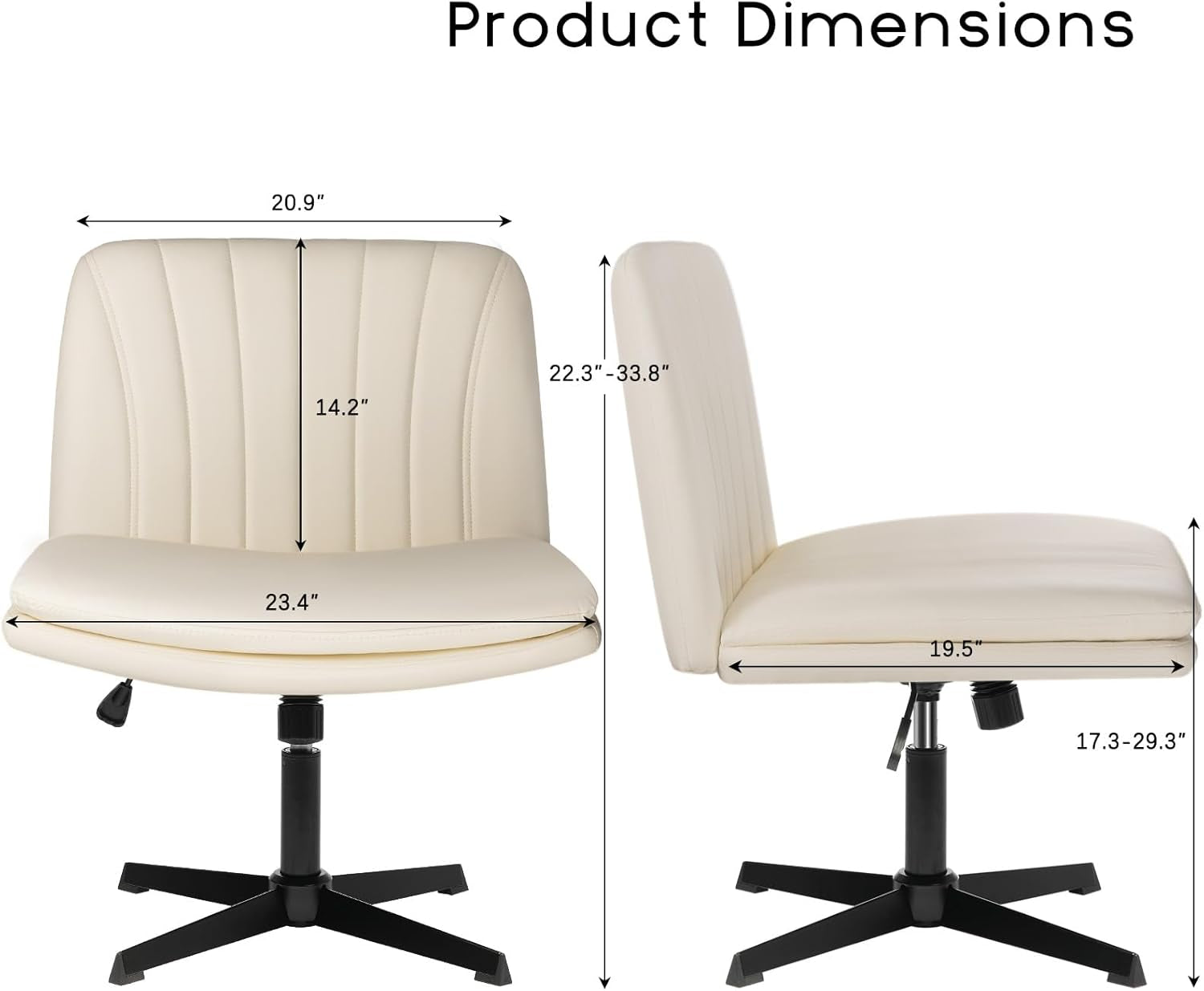 Armless Office Chair Height Adjustable PU Leather Mid Back