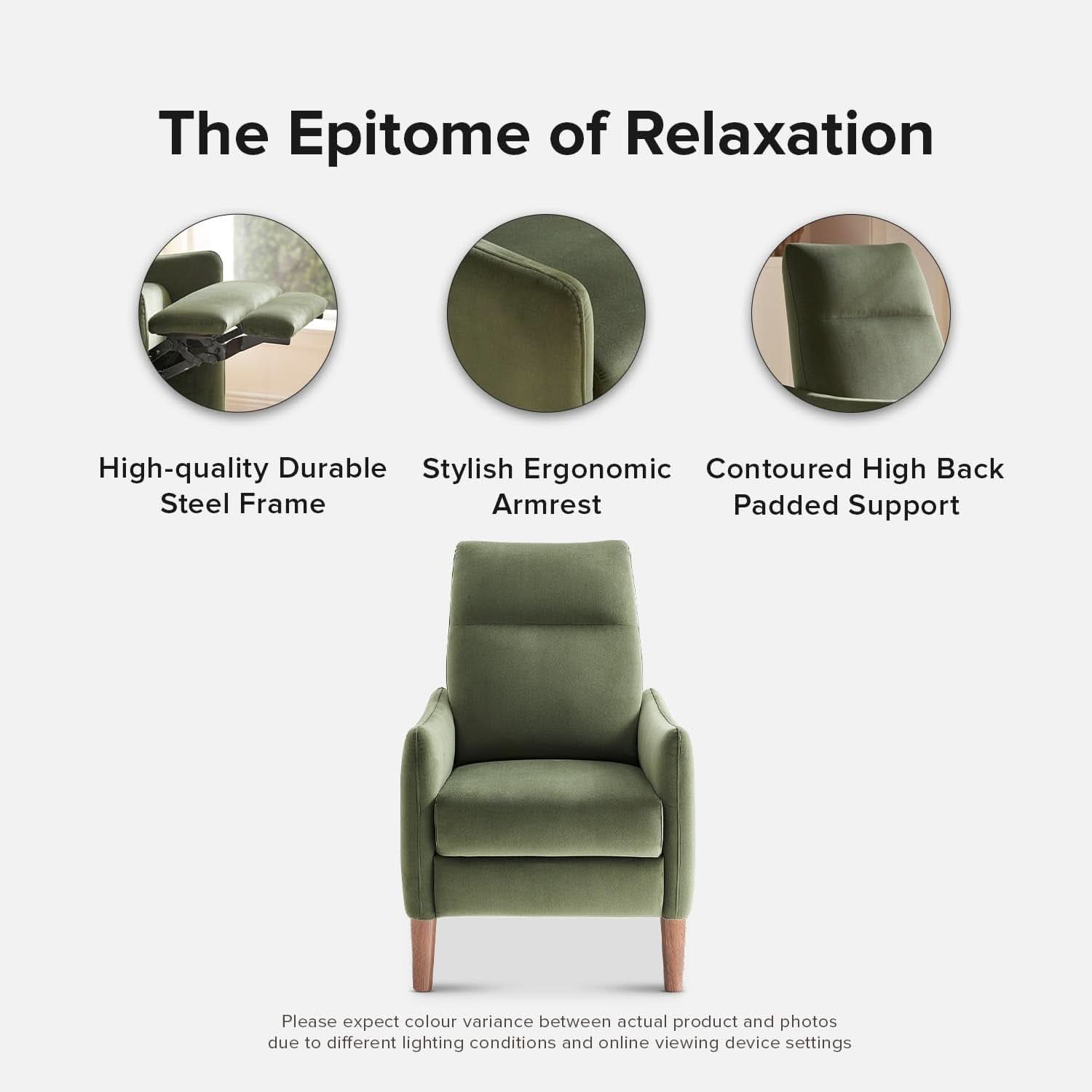 Arthur Olive Green Velvet Recliner Chair With 3 Positions