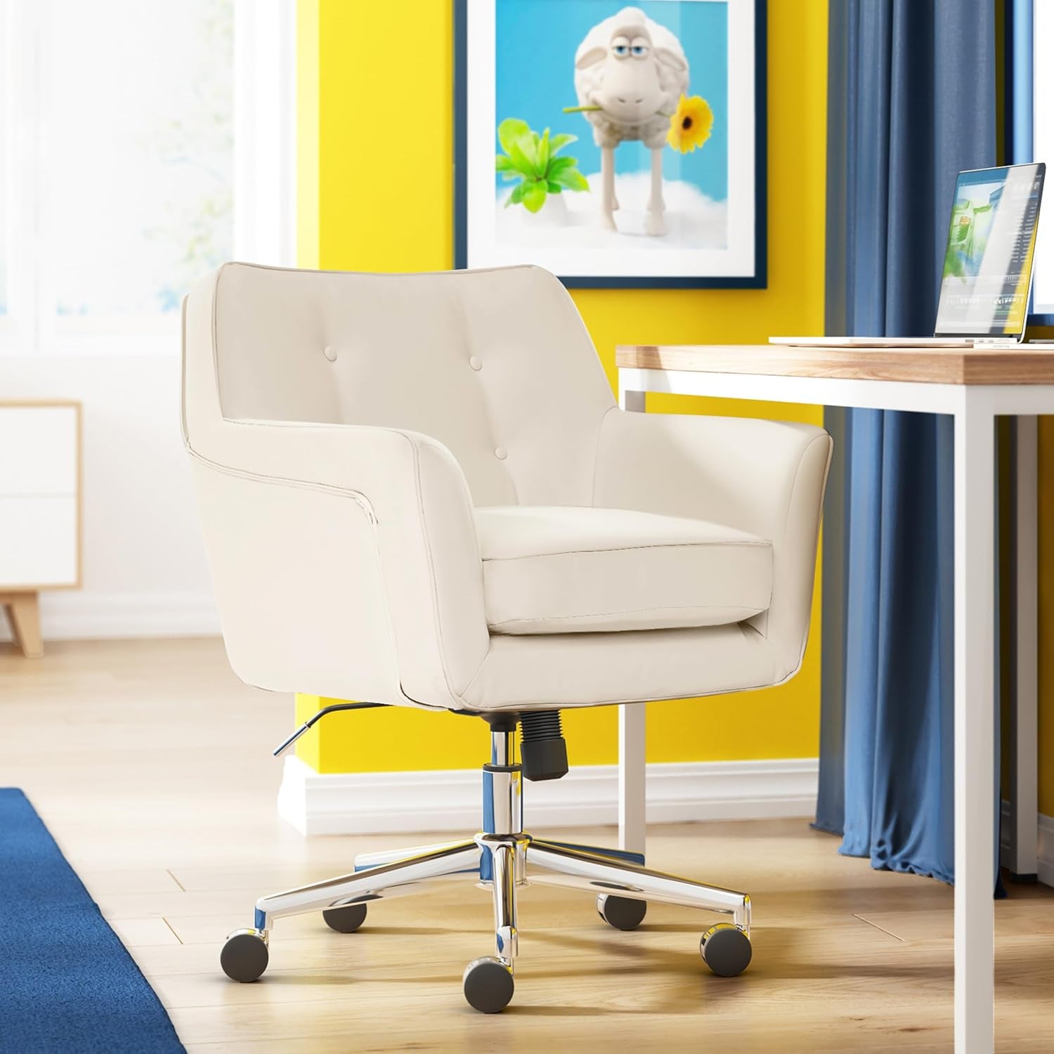 Ashland Cream Memory Foam Desk Chair With Chrome Wheels
