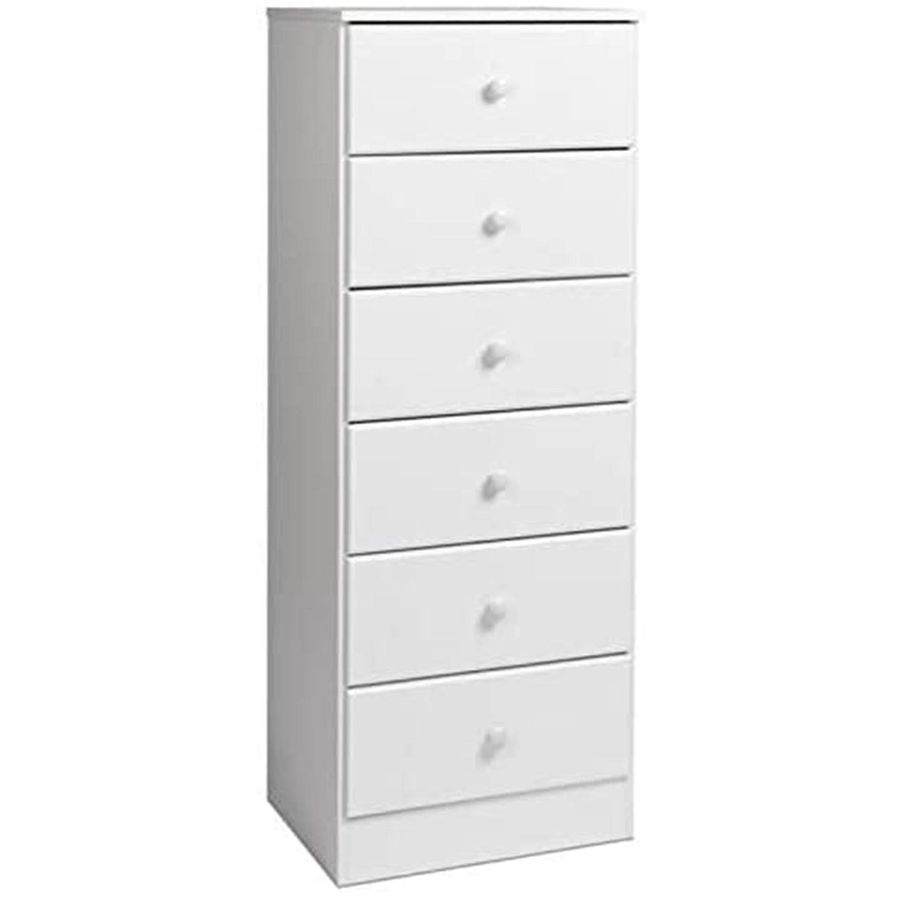 Astrid 6 Drawer Tall Chest in White Laminate for Bedroom Storage