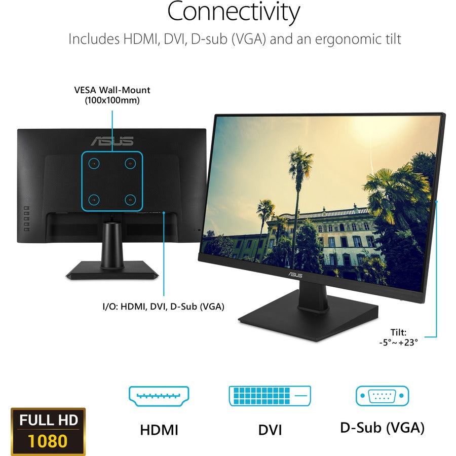 Asus VA24EHE 24 Class Full HD Gaming LCD Monitor - 16:9 - Black"
