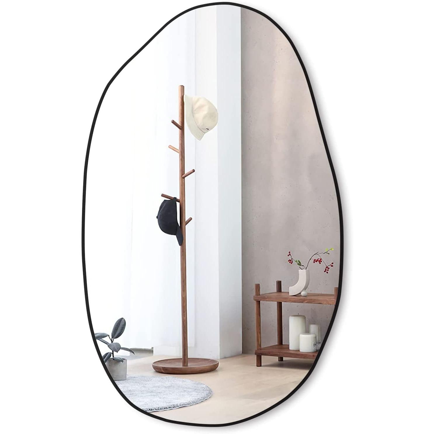 Asymmetrical Wood Framed Wall Mirror Large Living Room Decor