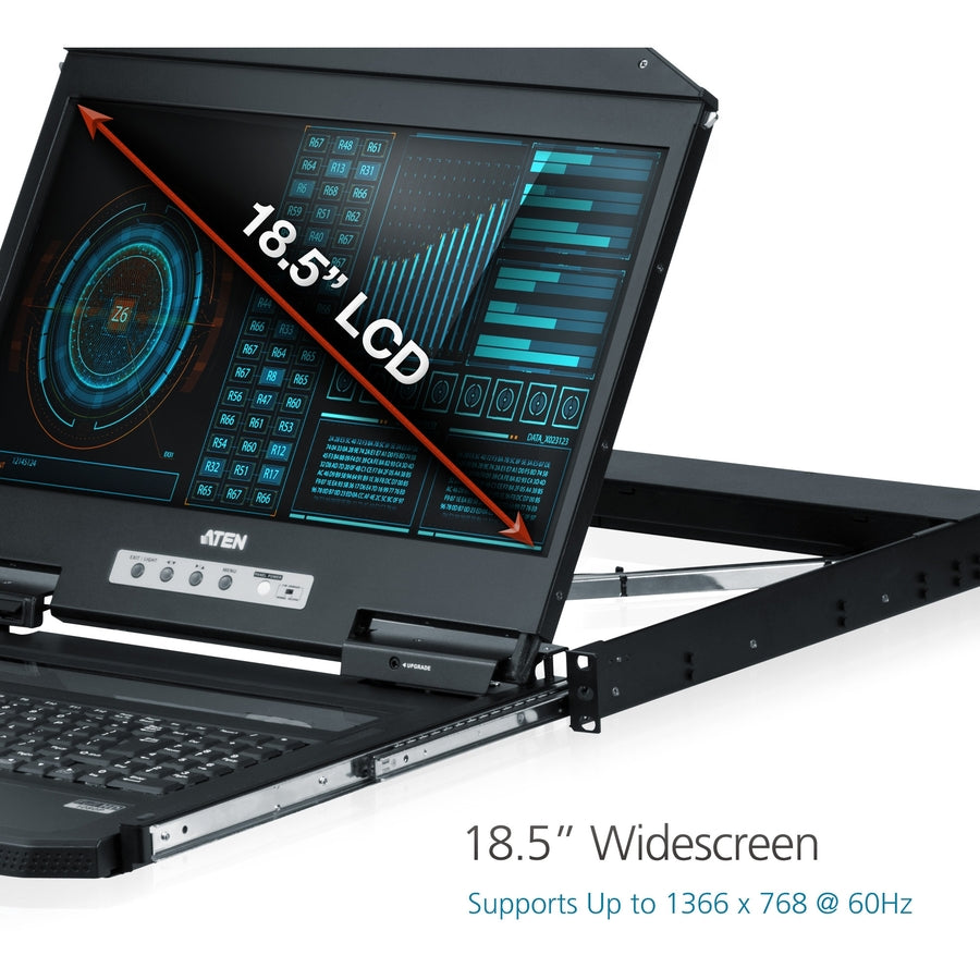 Aten 1U Ultra Short Depth Single Rail WideScreen LCD Console (USB / VGA)-TAA Compliant CL3100NX