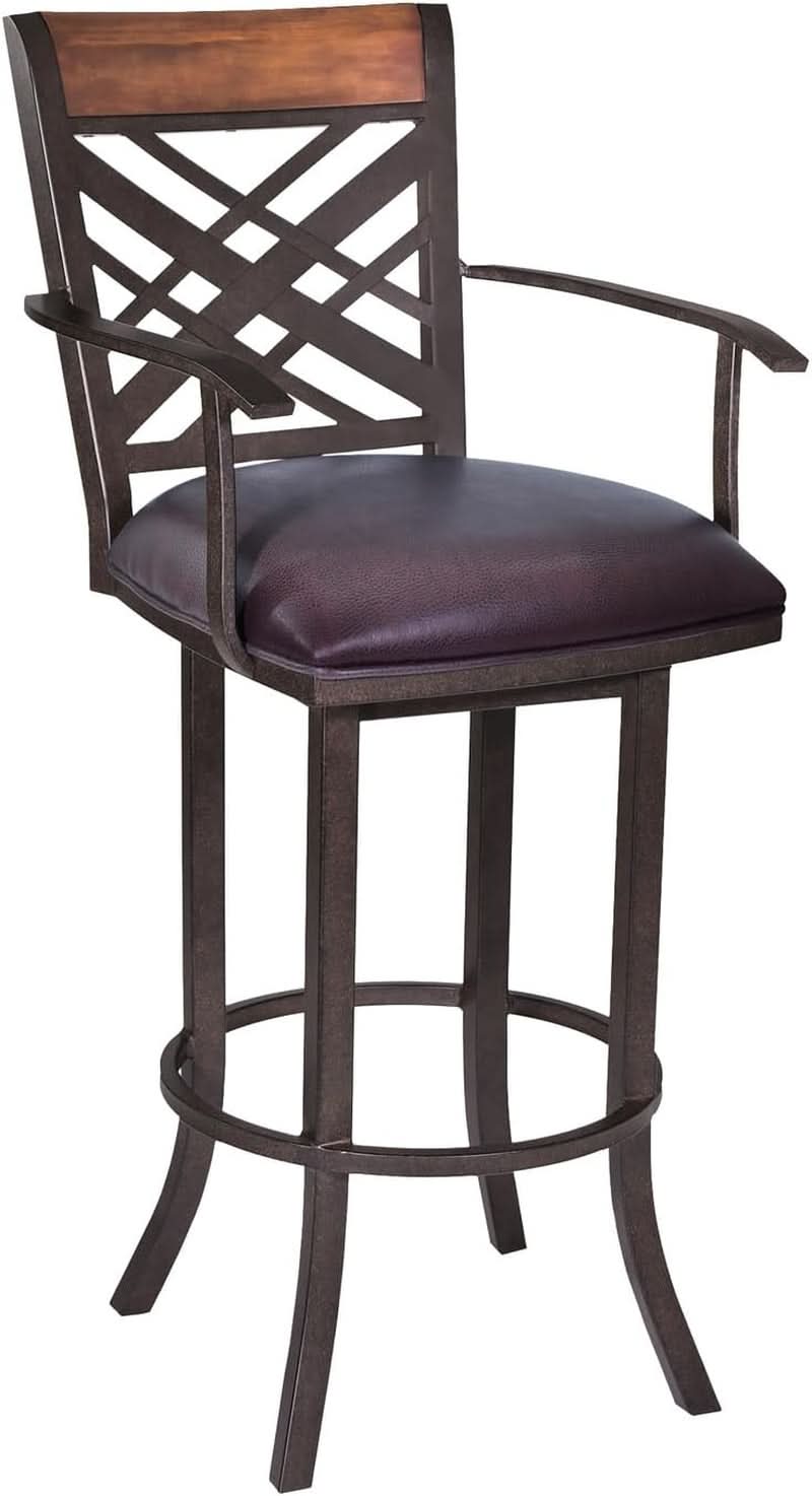 Auburn Bay Swivel Arm Barstool with Brown Upholstery